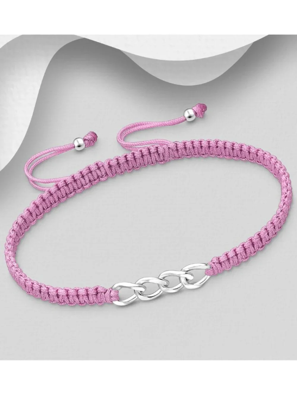925 Sterling Silver Chain Link Bracelet with Adjustable Thread Bracelet